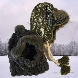 Burton Trapper‎ Hat Faux Fur Lined Ear Flaps And Fur Toque Bundle